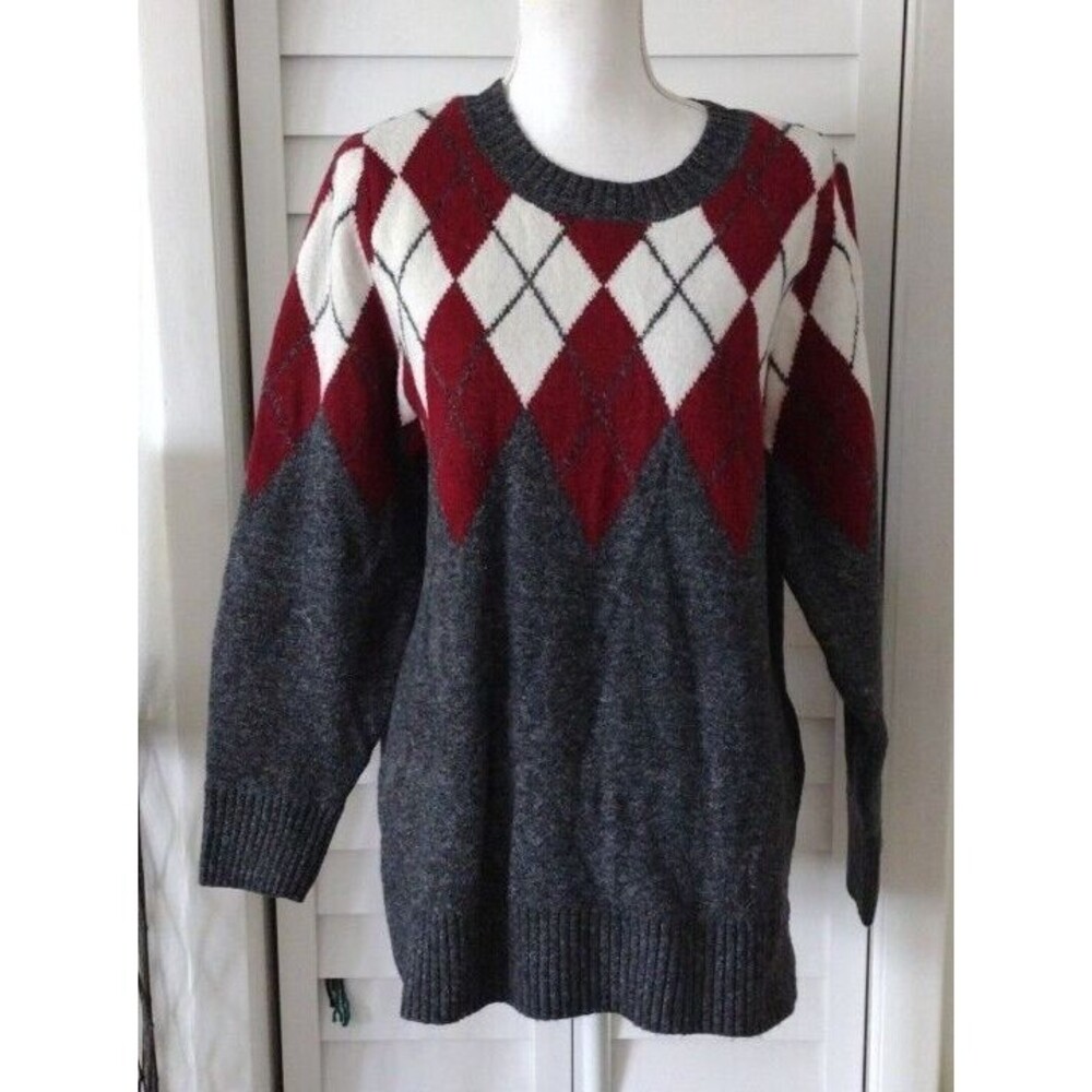 NWT Torrid Vegan Cashmere Argyle Print Crewneck women's long sleeve sweater L/12
